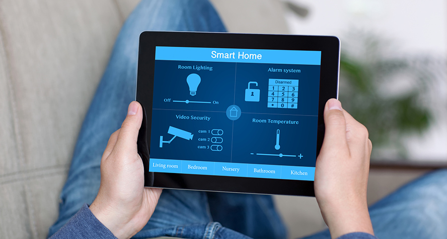 The ability to access and control security components from a mobile device is one of the top smart home trends in New Haven. Close-up of smart home security app.